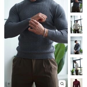 Dolci Lusso Cable Knit Turtleneck Stretch Sweater